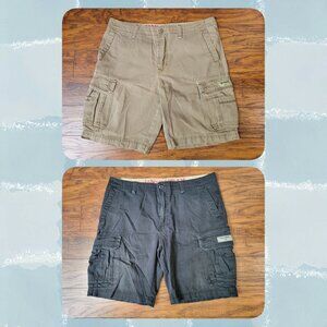 Bundle of 2 UNIONBAY Men's Cargo Shorts: Black & Tan Khaki sz 36 EUC Spring